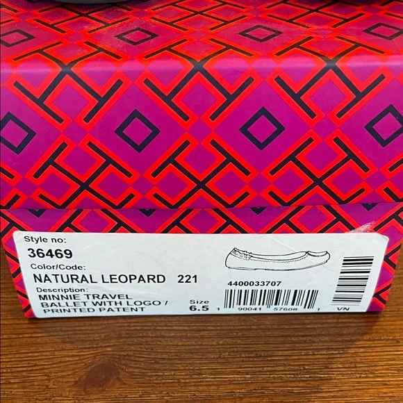 NWT Tory Burch Natural Leopard Minnie Travel Ballet With Logo Printed Patent - Picture 2 of 8
